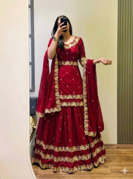 Launching Wedding wear PC 552 Chinon Red Traditional lehenga choli wholesale